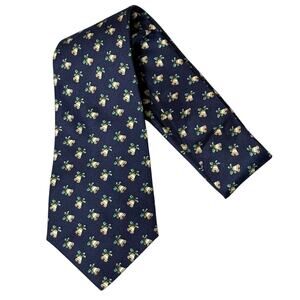 Brooks Brothers Silk Tie Navy Blue Holiday Bells Print Necktie USA Made